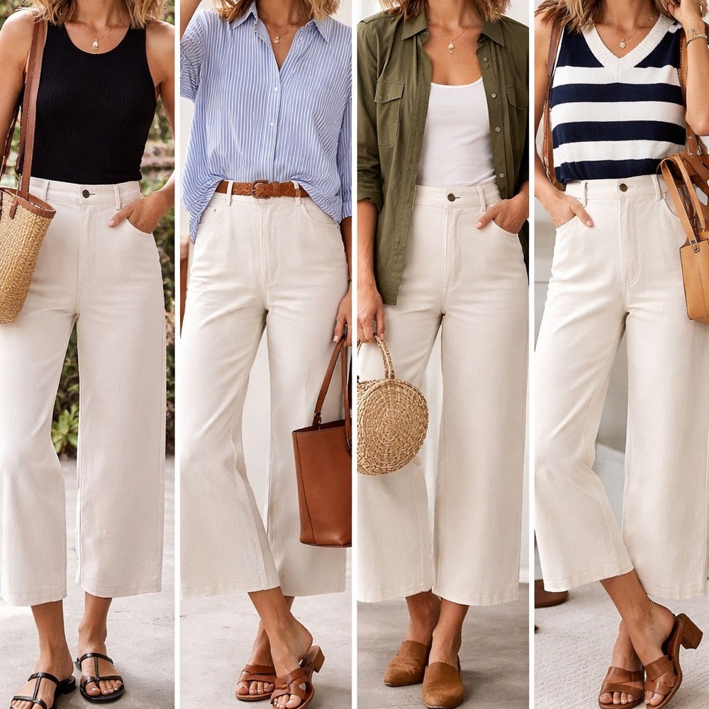 Anthropologie Maeve The Colette Pants 33 Cream High‎ Rise Wide Crop